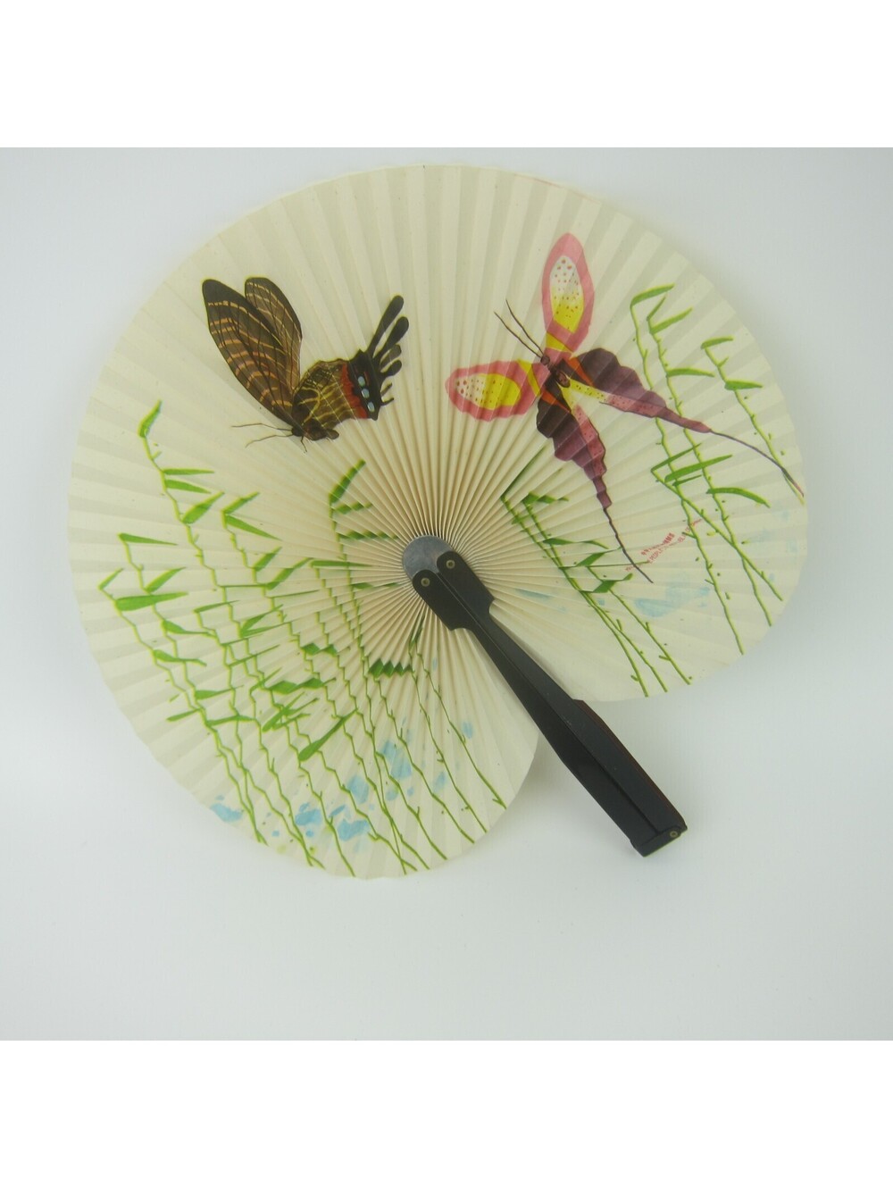 Vintage Hand Fan Butterfly Moth 10" Paper Folding Hand Fan 1960s Republic China
